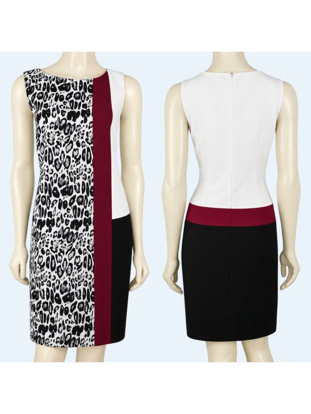 Ann Taylor Dress Womens 10 Animal Print Colorblock Sheath Black White Red Sleeve